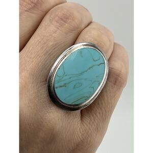 Vintage Sterling Silver 925 Turquoise Large Stone Ring Size 6